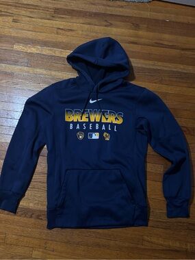 Nike Navy Dri-FIT Brewers Baseball Pullover Hoodie